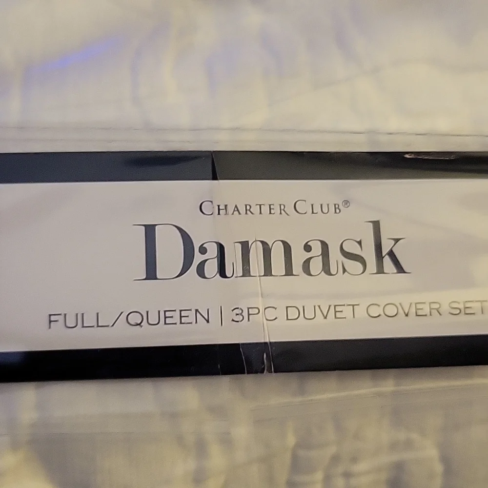Charter Club Damask Collection White Tile Matelasse Full/Queen Duvet Cover New…
